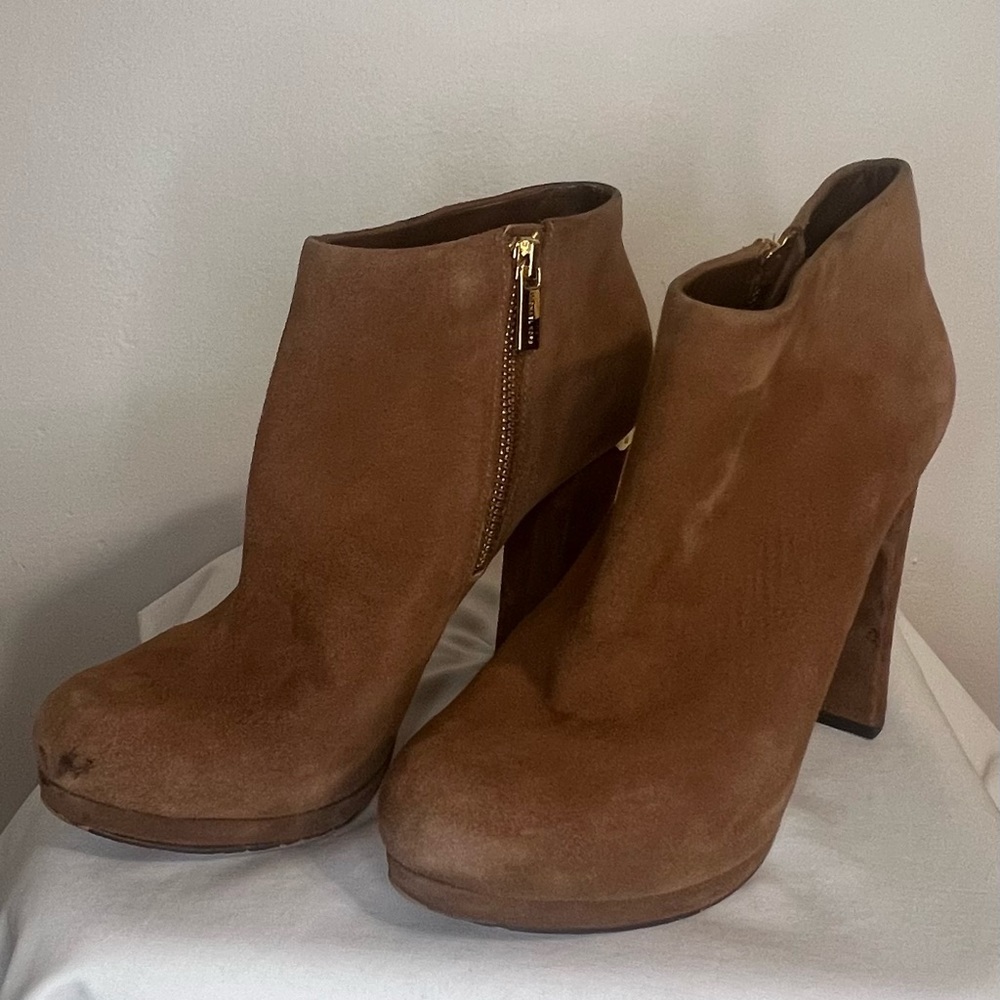 Michael Kors Haven Tan Suede Heeled Ankle Boots 8.5M